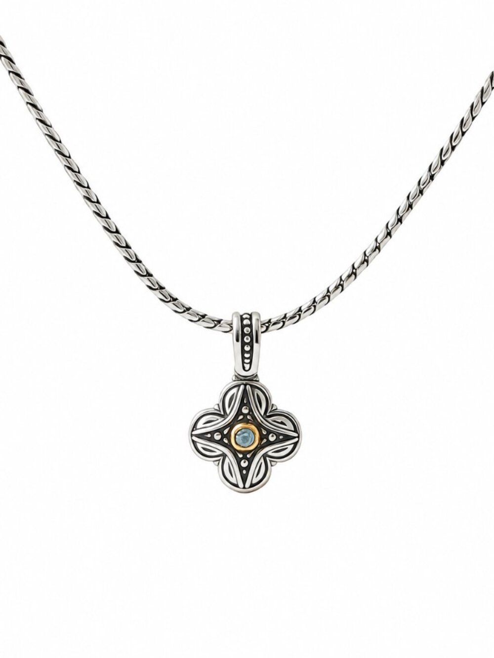KONSTANTINO 925 Sterling Silver 18K Gold Dome Blue Spinel Pendant Necklace 18"